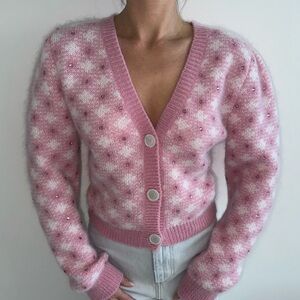 ALESSANDRA RICH Rhinestone-embellished gingham cardigan
